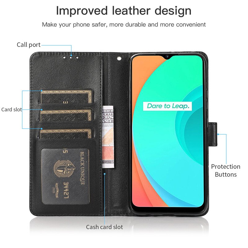 Realme C11 de cuero caso Coque OPPO Realme C11 OPPO caso Realme C 11 cubierta Flip clásico de la carpeta del teléfono casos Fundas