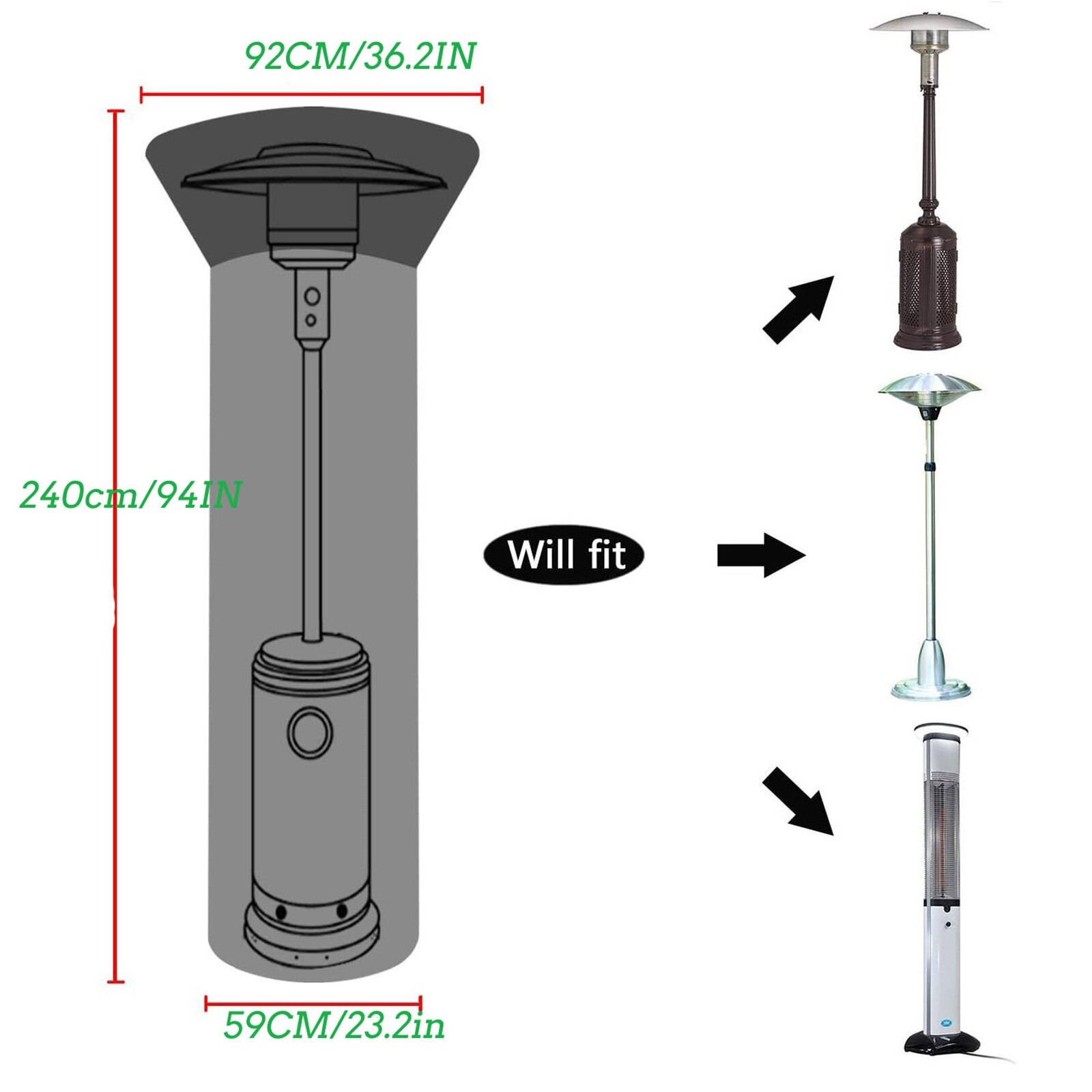 Full Length Patio Standup Outdoor Round Heater Covers Waterproof With Zipper Heater Dustcover Full Length Patio Standup Outdoor