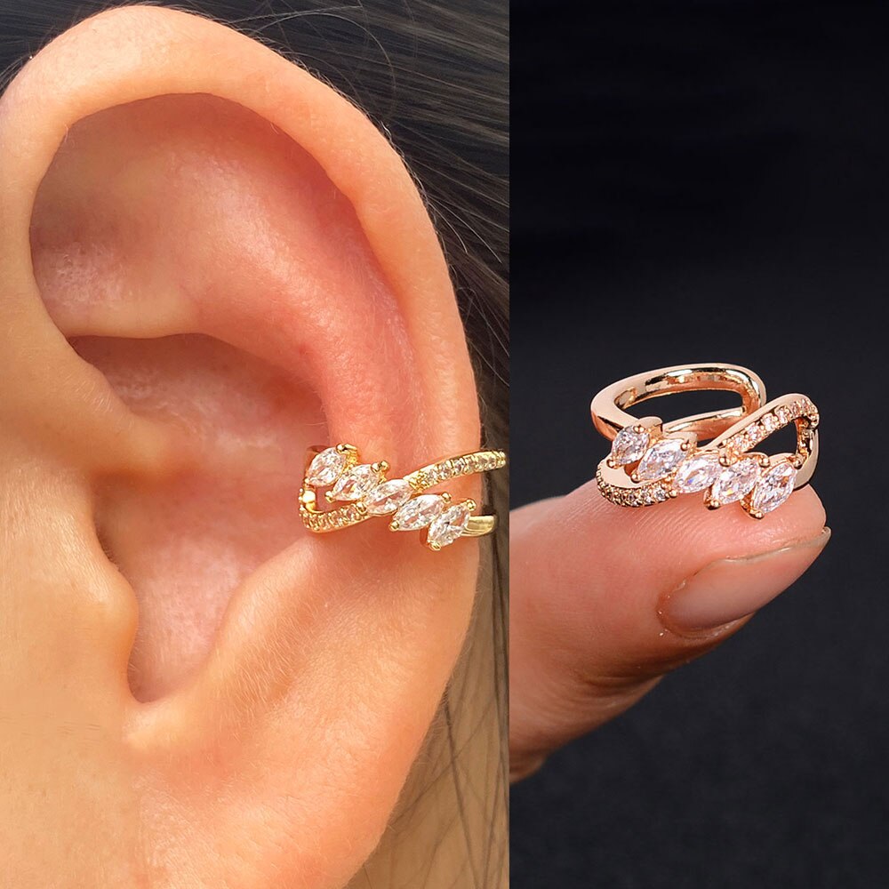 1pc nova chegada moda requintado arco-íris zircão orelha manguito brinco para a mulher geometria cristal sem piercing orelha clipe de jóias de verão: 1 gold