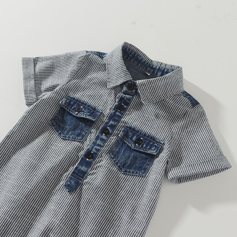 Kimocat Baby-jungen-Overall, kurzärmelig, gestreift, mit tasche, sommerkleidung, 0-3 jahre