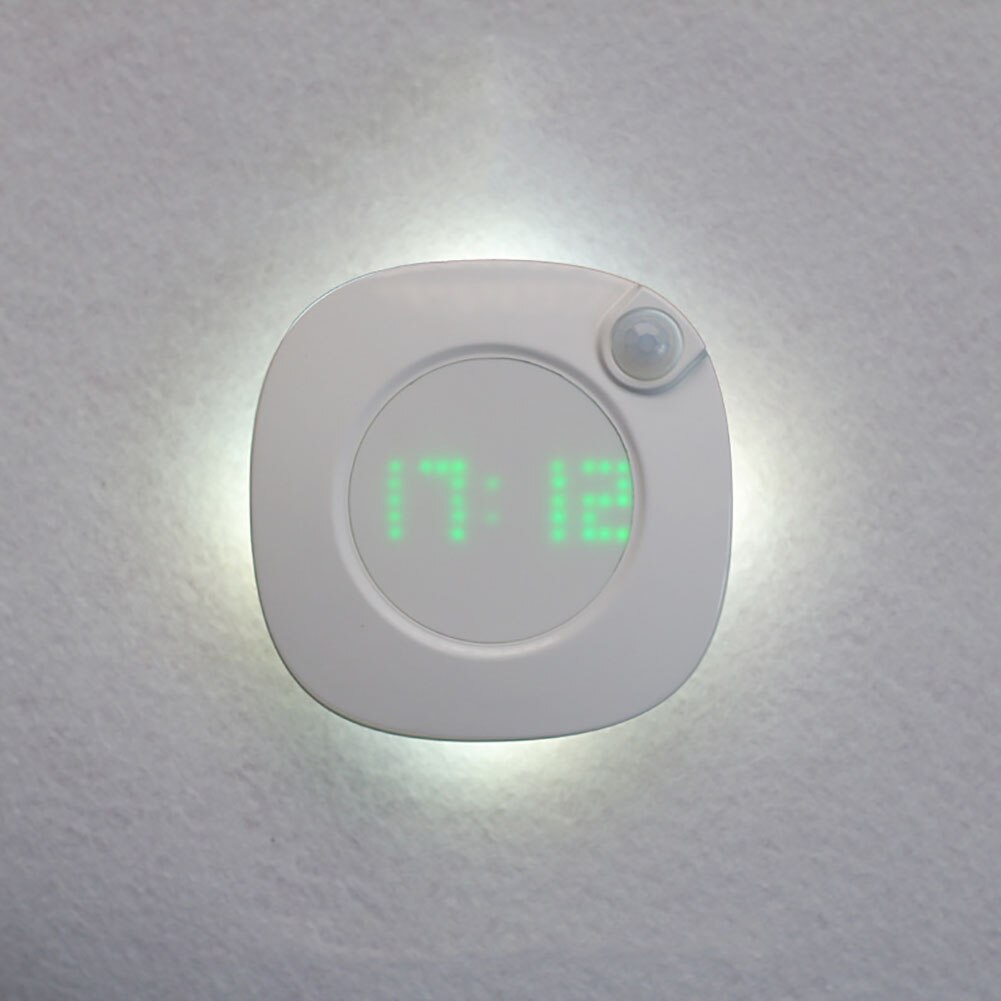 LED Motion Sensor Night Light Digital Time Display Clock Bedroom Bathroom Lamp