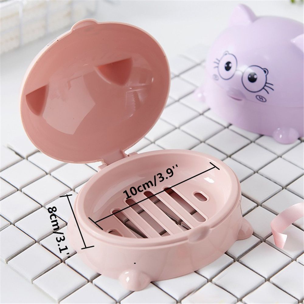 Porte-savon en forme de chat de dessin animé, avec couvercle, Portable, jolie boîte de douche, plateau de rangement, accessoires de salle de bains, 1 pièce
