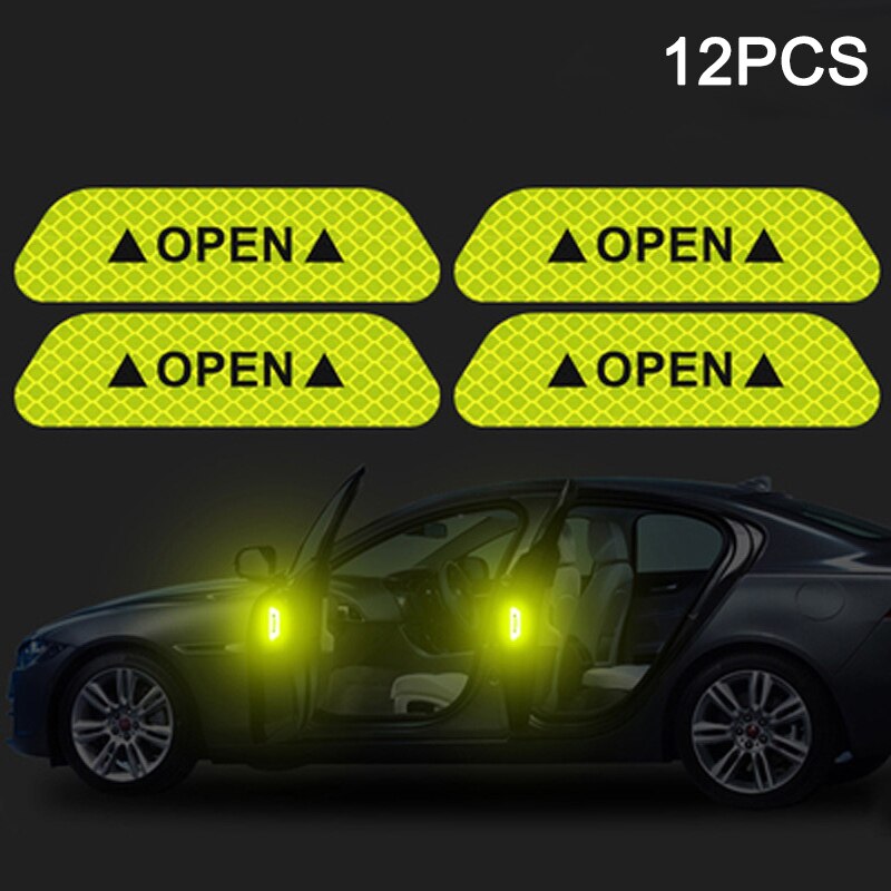Car Reflective Strips Sticker Warning Tape Night Open Door Sign Decal Anti-Collision Mark ASD88: green   12pcs