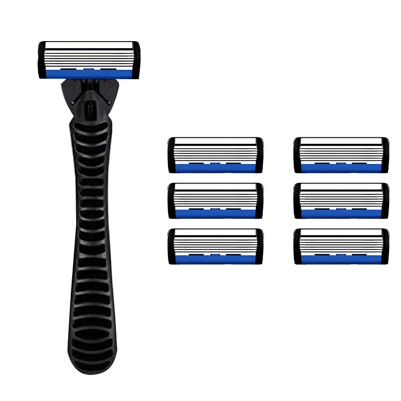 Handmatig scheermes voor mannen, zeslaags mes, roestvrijstalen mesjes, geen huidbeschadiging, ouderwetse mesjes, scheerkoppen: Oranje