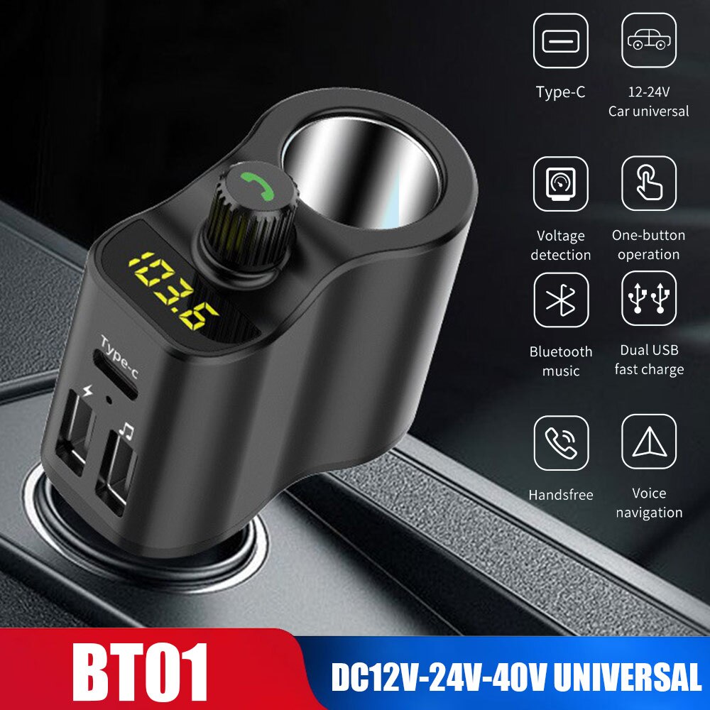 Bluetooth Fm-zender Auto-Oplader Handsfree Kit Dual Usb Autolader 3.1A Auto Met Sigarettenaansteker Splitter Plug