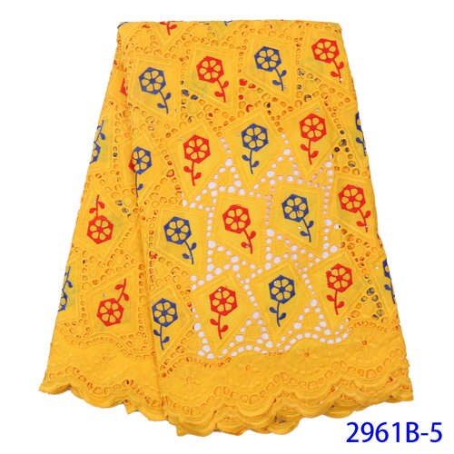 Laatste Afrikaanse Veters Zwitserse Kant Stof Droge Katoenen Stof Kant met Stenen Bloem Patroon Geel KS2961B-5: Picture 5