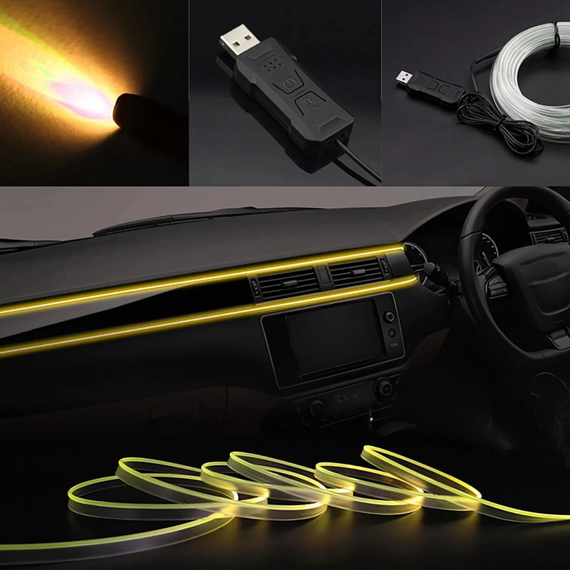 Bande lumineuse LED RGB pour intérieur de voiture, 2/3/4/5M, bande lumineuse d'ambiance, USB, Fiber optique, support de lampe d'ambiance, contrôle sans fil par application