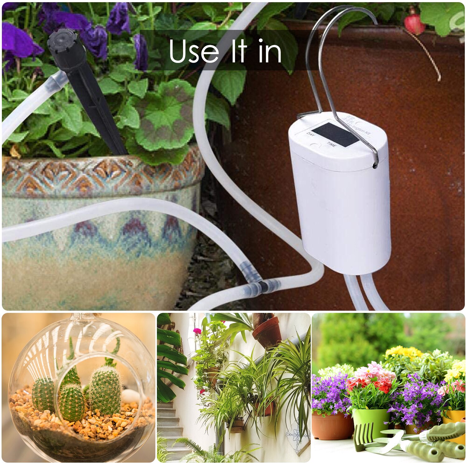 Smart Water Controller Drip Irrigation Kit Automated Watering System Device for 4 Potted Plants with Rechargeable Battery