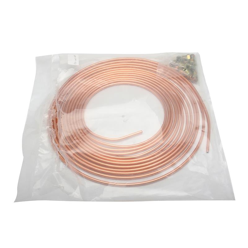 Brake Pipe Hose Roll Tube Coil Brake Line Tubing Durable 25 Inch Kit Copper Piping Tube With 16 Tube Nuts for Car Vehicle Auto