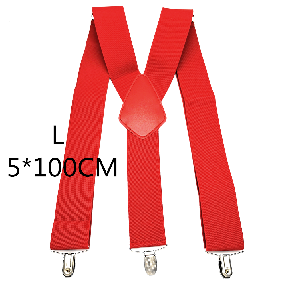 Bretelles en cuir élastique pour hommes, clips de protection, croisé dans le dos, pantalon de travail, grande taille, 50mm de largeur: Red-100cm