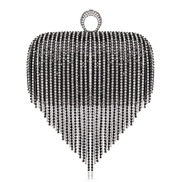 Women Bag Rhinestone Shiny Fringed Clutch Bag Handbag Night Party Purse Evening Party Wedding Handbag Shoulder Bag Bridal: black white 2