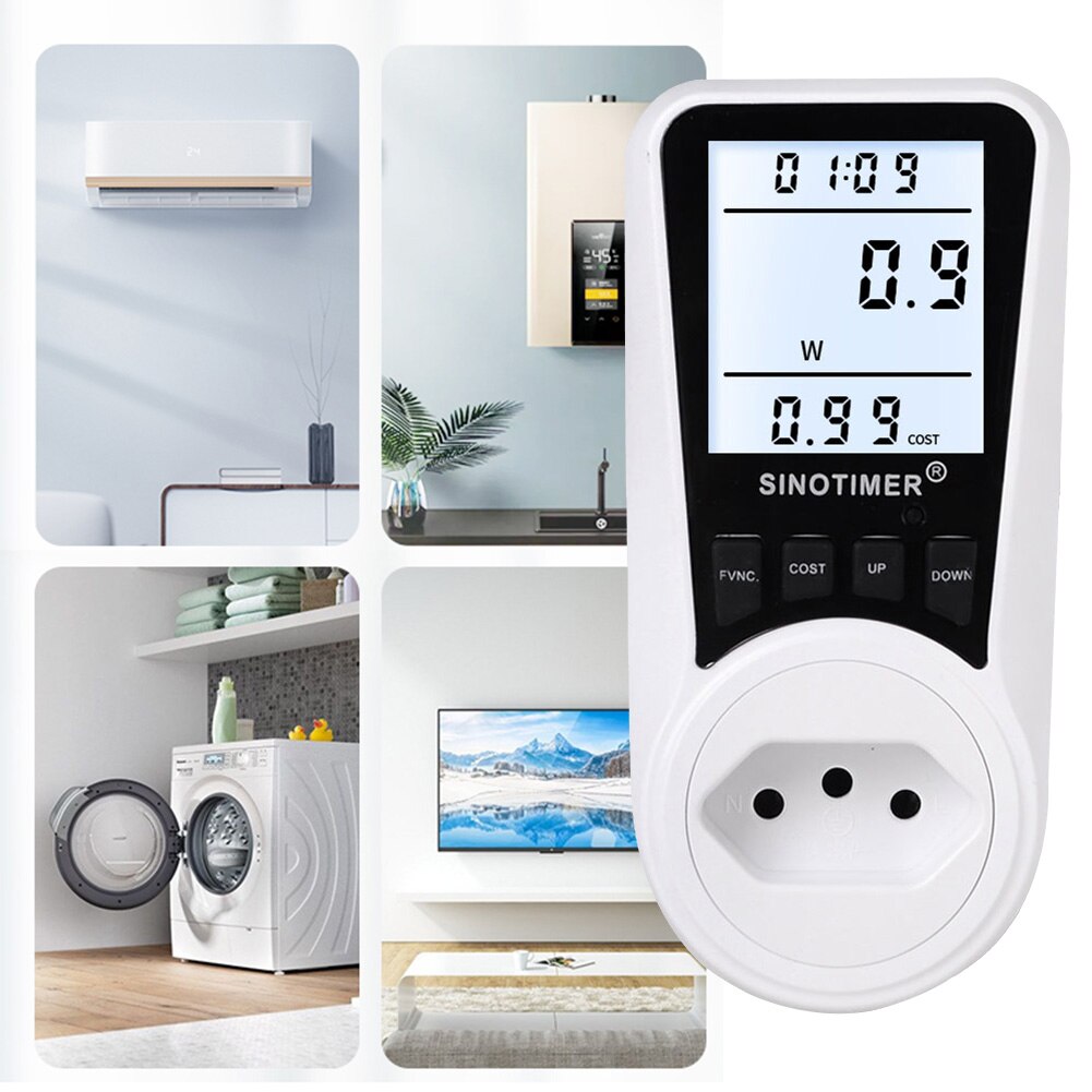 Wattmeter Power Meter Digital Current Meter Voltmeter AC Time Watt Power Plug-in Socket Electricity Usage Monitors Energy Tester