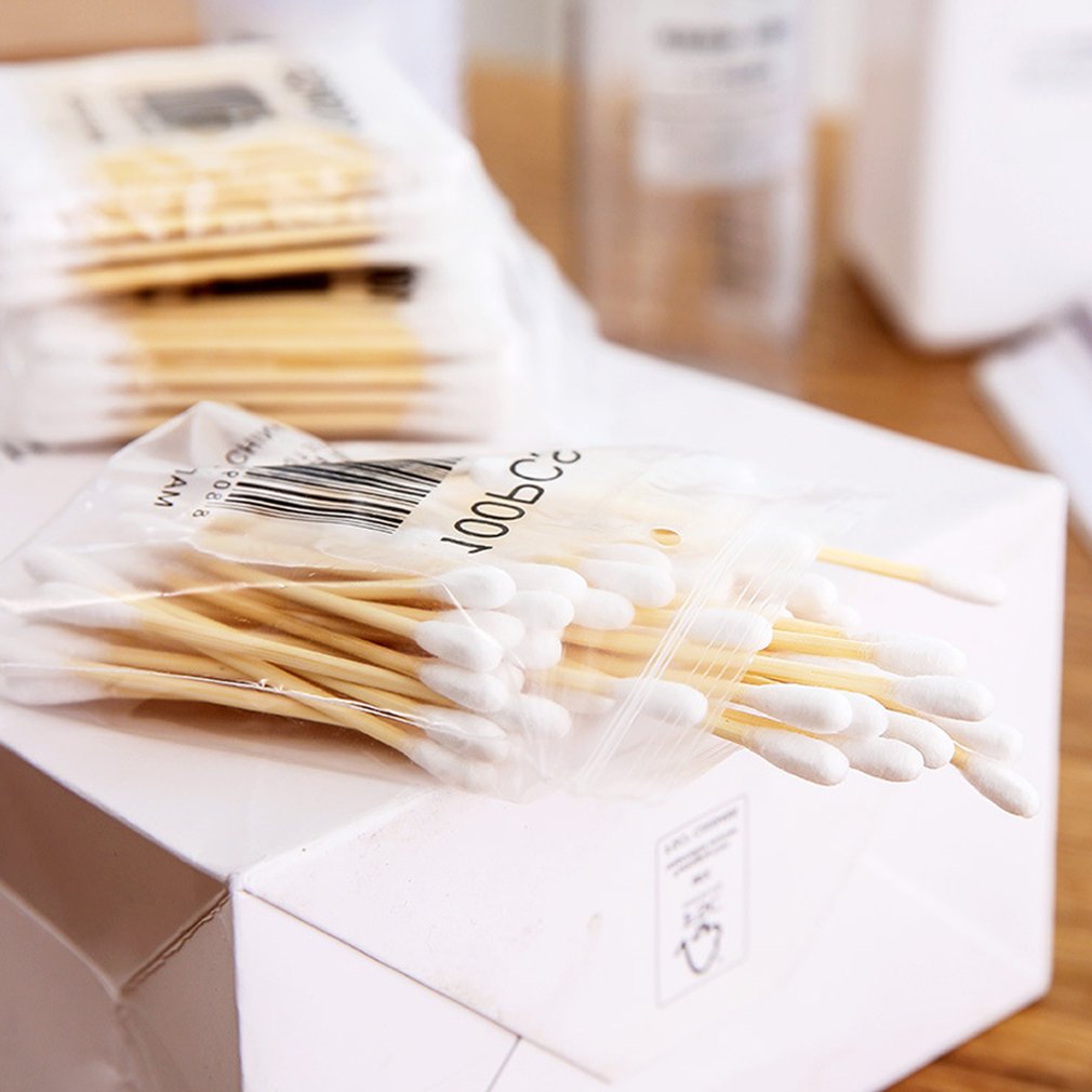 100 Soft Bag Wooden Stick Double-Headed Cotton Swab Sanitary Swab Beauty Stick Makeup Cotton Swab Stick