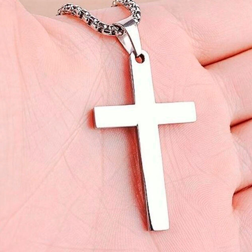 Male Black Inverted Cross Pendant Necklace For Men Stainless Steel Choker Jewelry