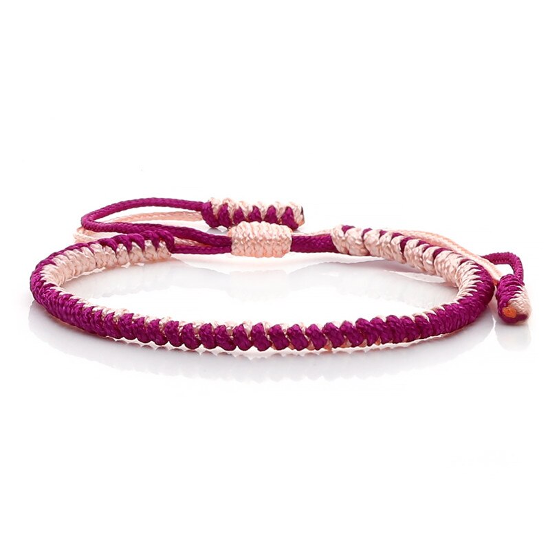 Original Multi couleur Bracelet tibétain bouddhiste chanceux à la main noeuds corde réglable Bracelets porte-bonheur & Bracelet pour femmes hommes bijoux: purple red-pink