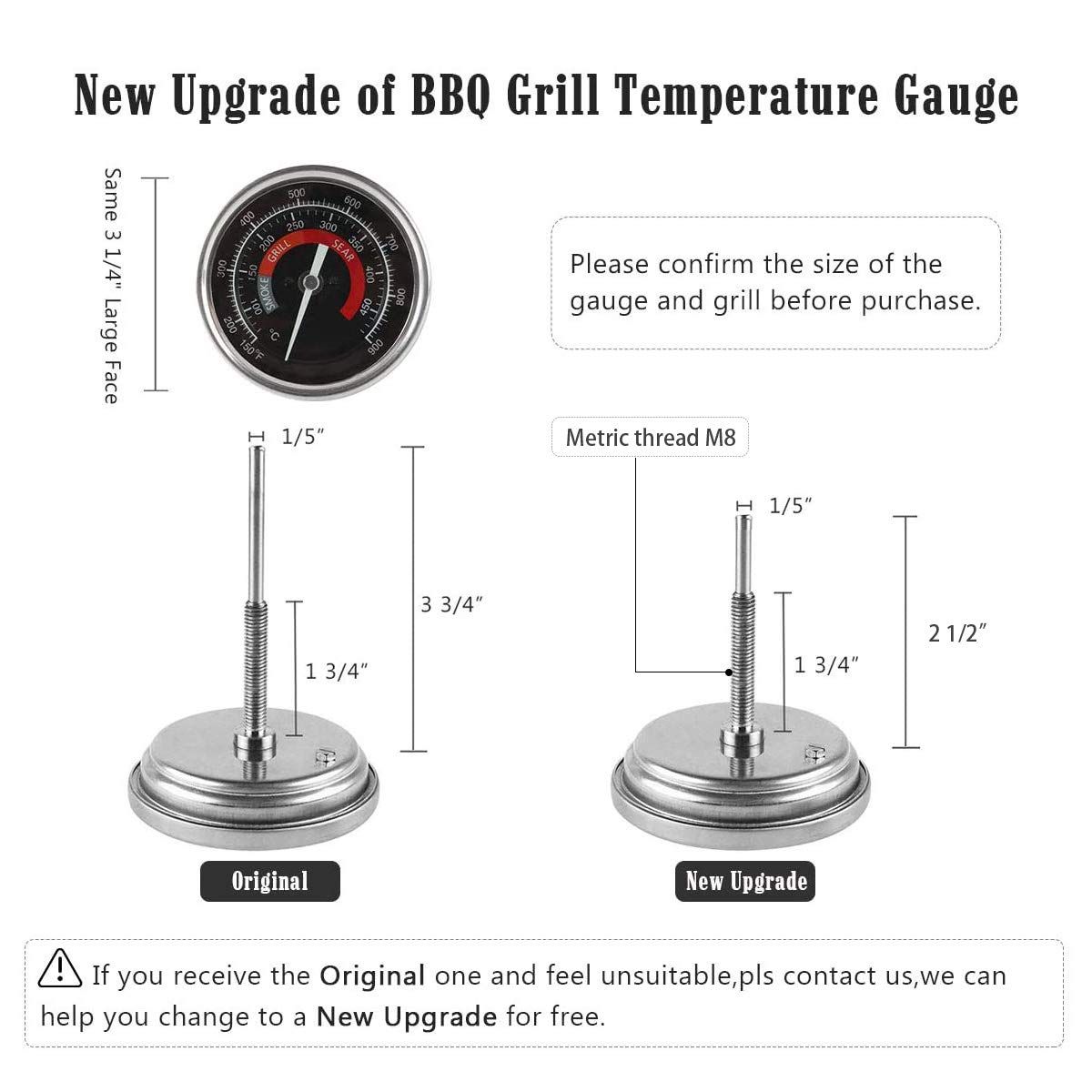1/Pcs BBQ Grill Temperature Gauge Waterproof Large Face Barbecue Charcoal Grill Stainless Steel Cooking Thermometer