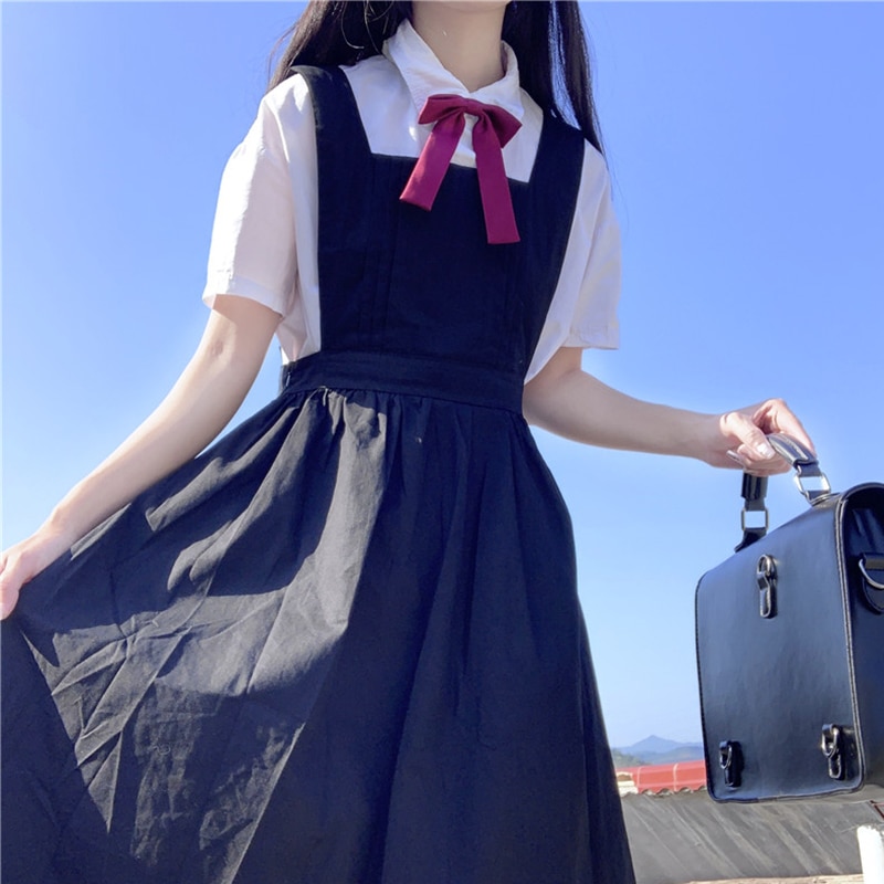 Japanse Stijl Collegestudents Hoge Taille Lange Jarretel Jurk Vrouwelijke Zomer Schooluniform Jk Uniform Uniformes Estudiantes