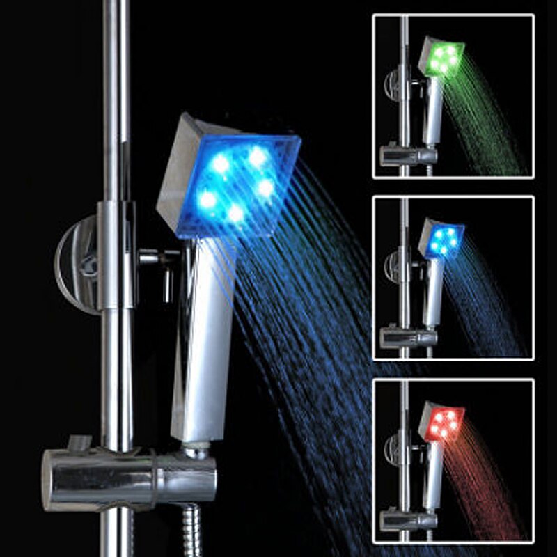 LED Square Bathroom Handheld Shower Head Home Bath Rainbow Changing LED Shower Head Bathroom Showerheads Bathroom Products: three colors