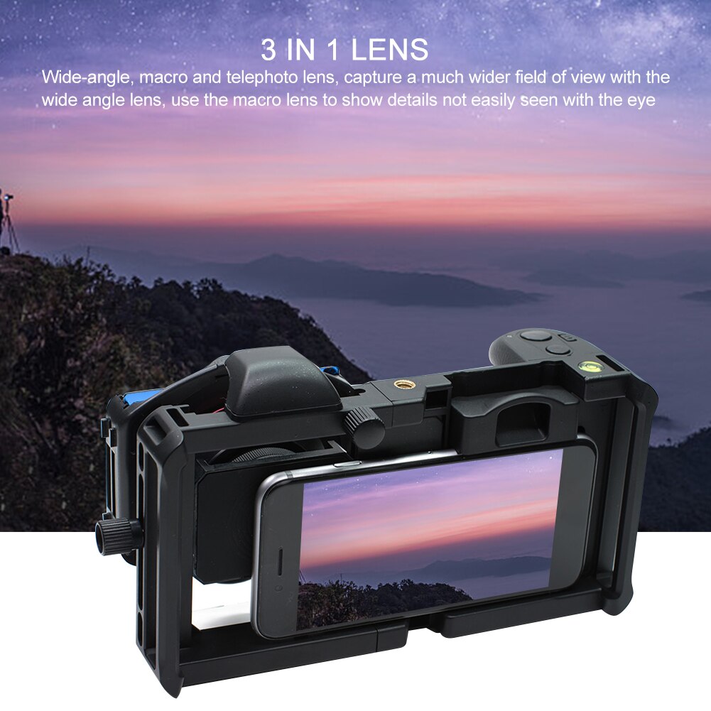Portable Wide Angle Macro Lens Bluetooth 4.1 Rig Universal Smartphone Cage Stabilizer Holder Filming Camera Vlogger Accessories