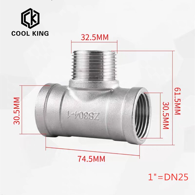 Dn8/dn15/dn25/dn32 han+han+hun gevind 3 -vejs tee t rørfitting 1/4 &quot; 1/2 &quot; 3/4 &quot; 1 &quot; 1-1/4 &quot; bsp gevind 304 rustfrit stål
