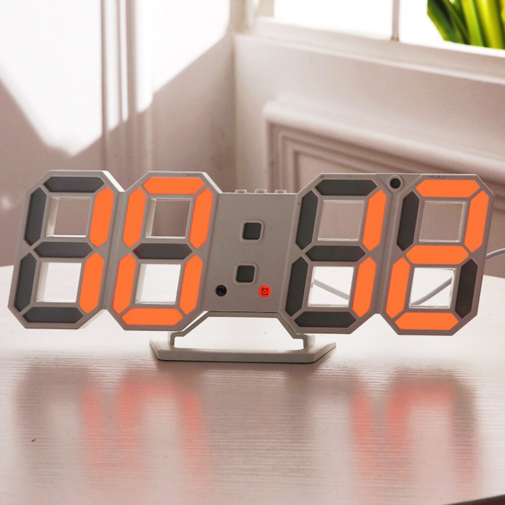 Digitale 3D Led Wekker Elektronische Bureau Tafel Klokken Met Grote Temperatuur Voor Thuis Woonkamer Decor Muur Opknoping Klok: WhiteOrange