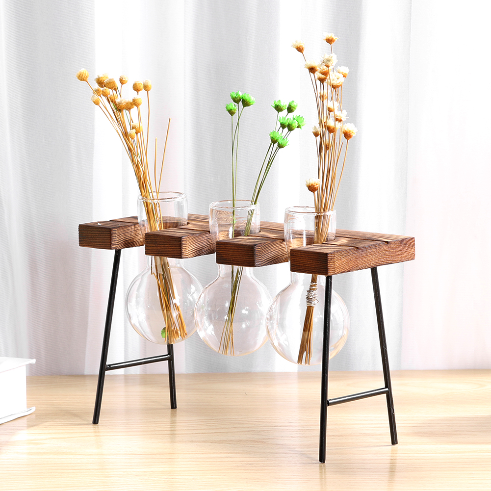 Glas En Hout Vaas Planter Terrarium Tafel Desktop Hydrocultuur Lade Home Decor Plant Bonsai Bloempot Opknoping Potten Met Houten