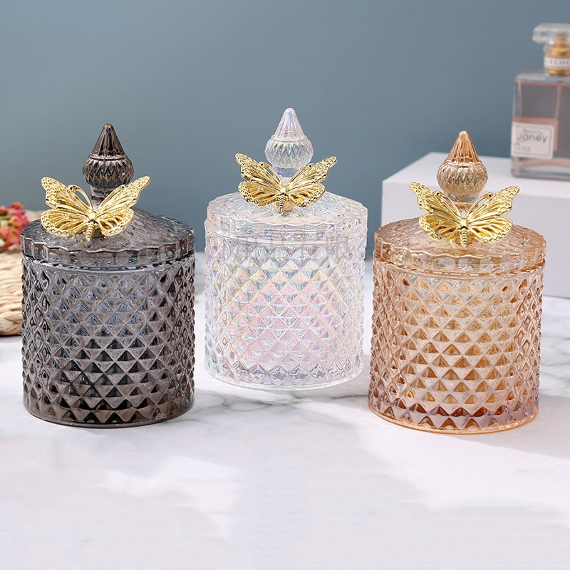 Kreative Glas Glas Kerze Glas mit Deckel Mehrfarbig Schmuck Lagerung Kasten Runde Lagerung Glas Wohnzimmer Heimat Lager Krug