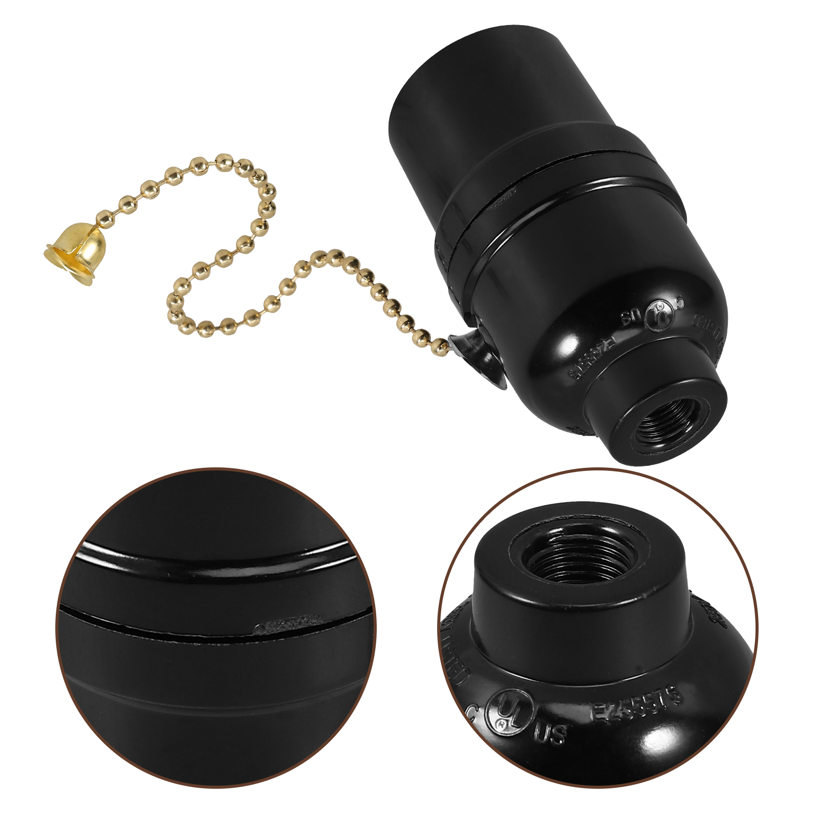 E27 Lamp Holder Pull Chain Socket Black Plastic Material Lighting Accessory Lamp Base Lamp Socket Car Lights Wall Light Fixture: Default Title