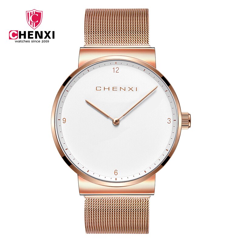 CHENXI relojes de mujer moda couple montre-bracelet minimaliste montre-bracelet pour hommes relogio feminino femmes montres à quartz hodinky: Men rose gold white