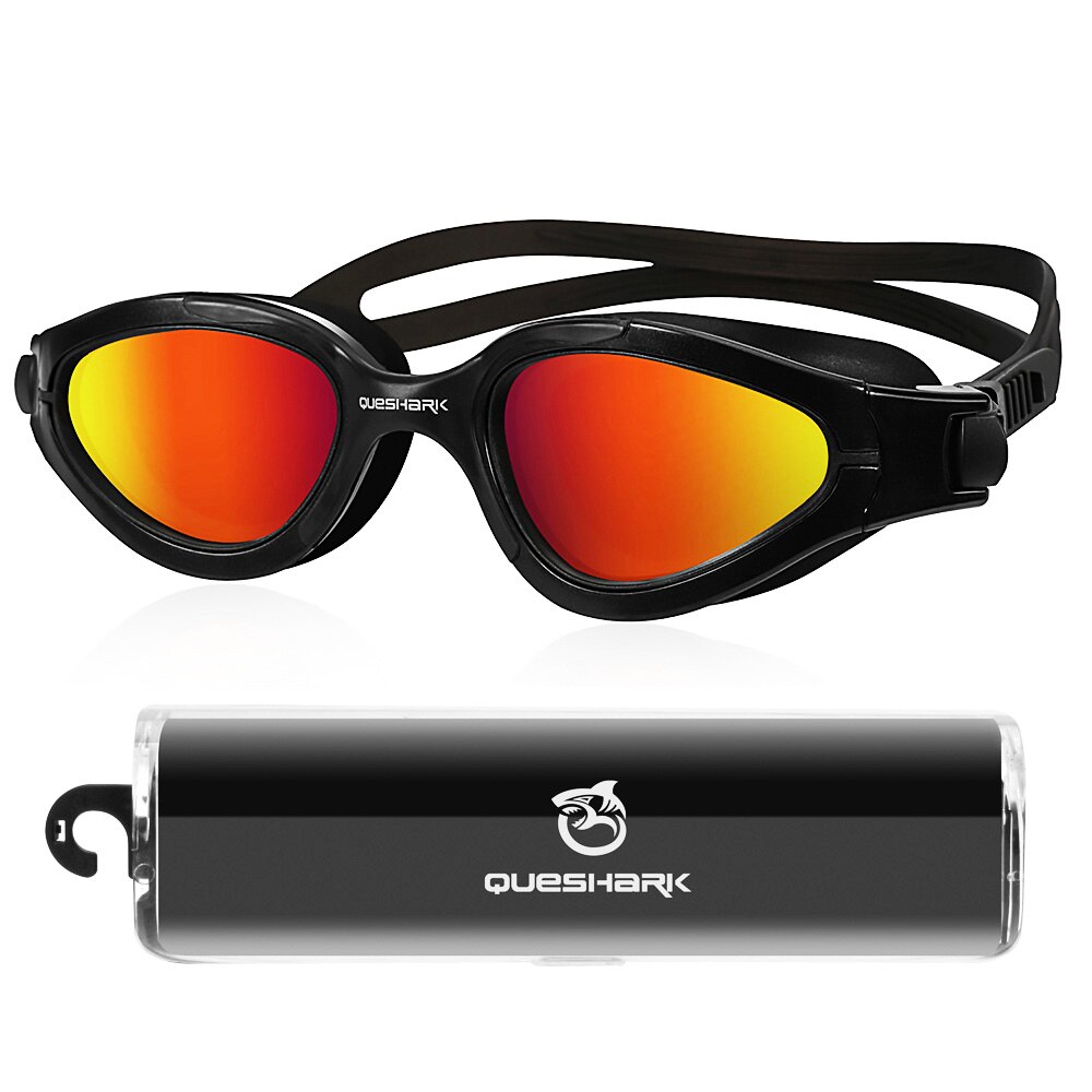 QUESHARK Frauen Männer HD Anti-Nebel UV Schutz Polarisierte Schwimmen Brille Wasser Sport Schwimmen Tauchen Gläser Mit Tragbare Kasten einstellen: Schwarz rot