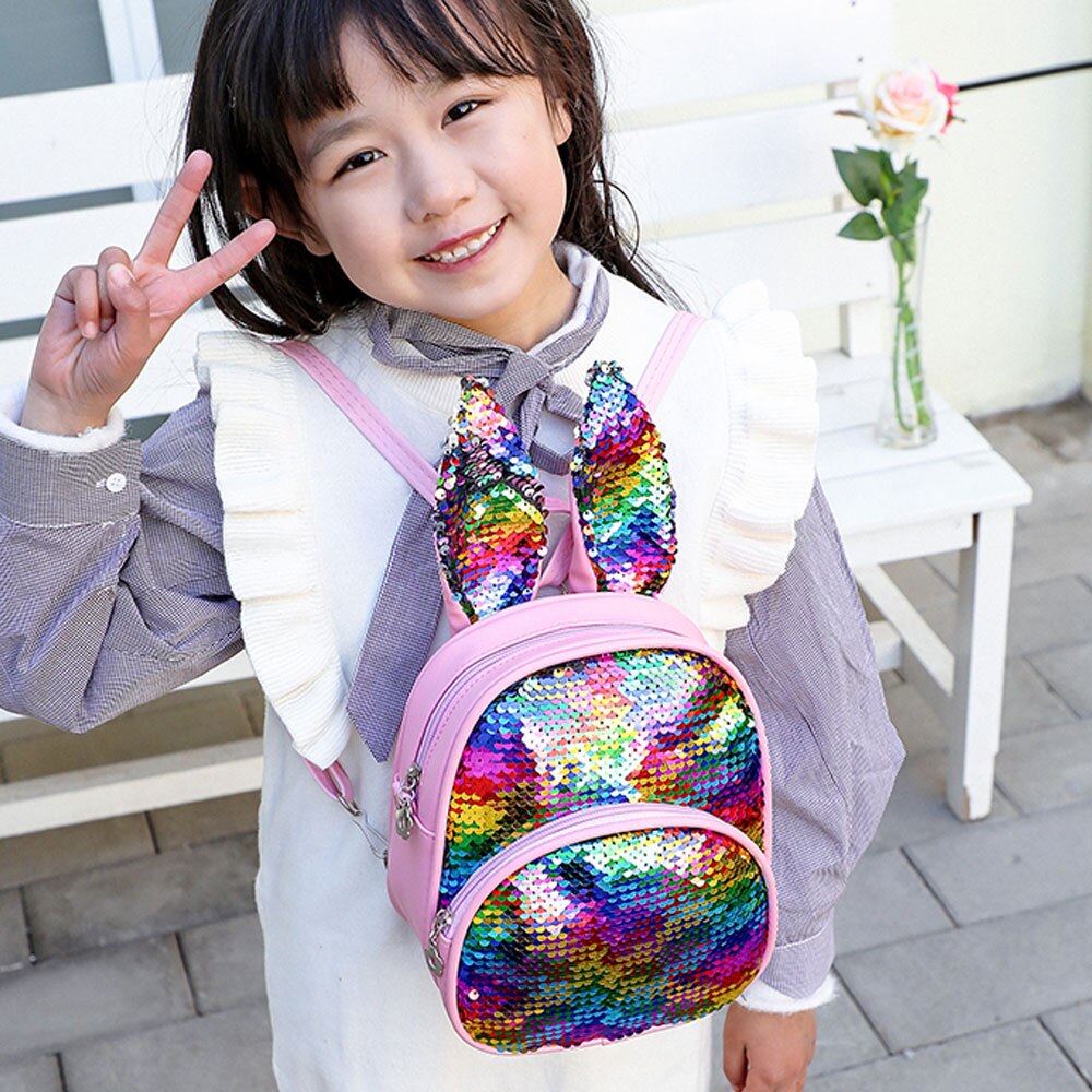 Børn piger drenge kaninører paljetter rygsække rygsæk skoletaske teenagerygsæk børnehave rejsetasker glitter rygsæk
