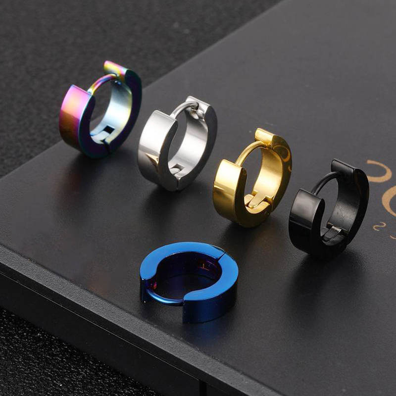 1/5 Pairs Men Women Punk Rock Stainless Steel Huggie Ear Circle Earring Piercing Push-Back Ear Buckle Gothic Jewelry