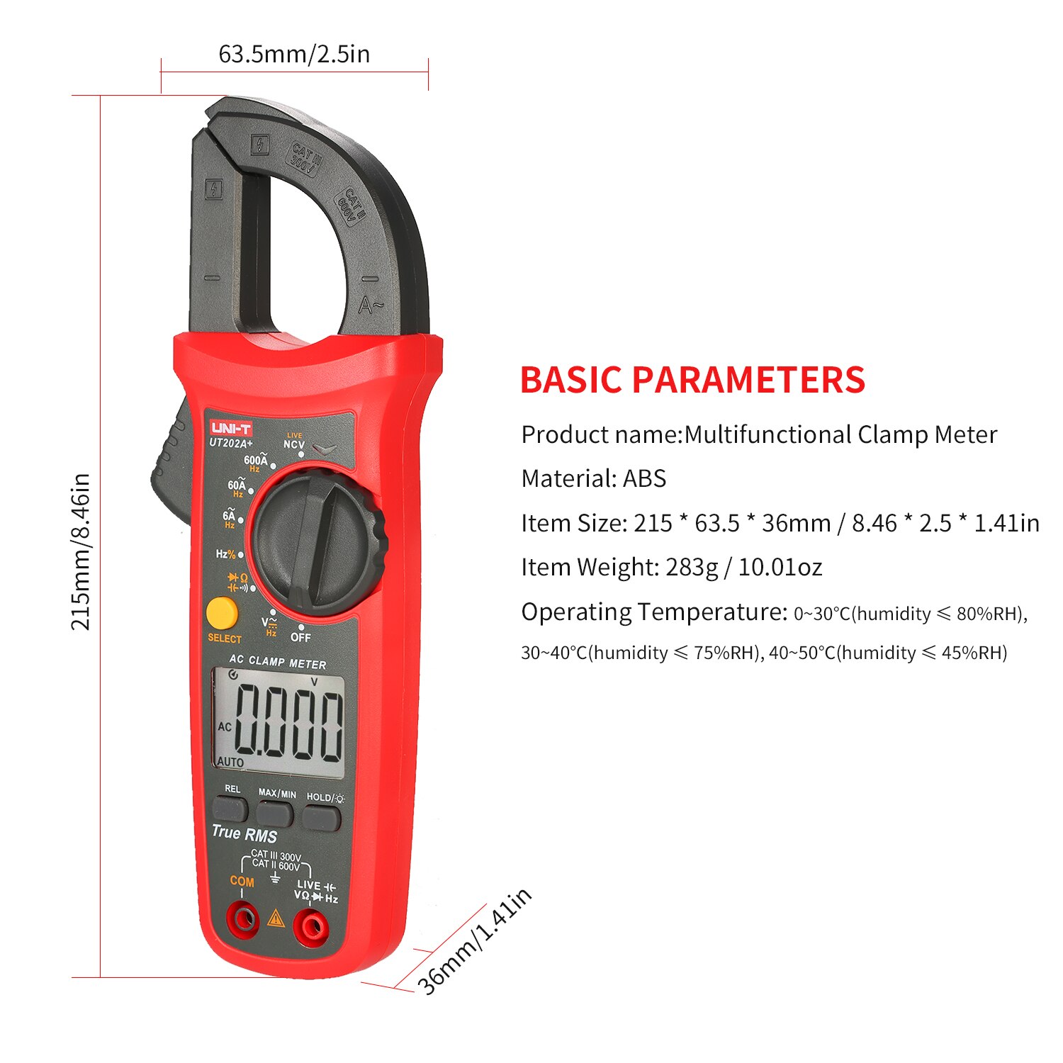 UNI-T UT202A+ 6000 Counts Digital Clamp Meter True RMS Multimeter Clamp Ammeter Voltage Meter NCV Test Universal Meter Tester