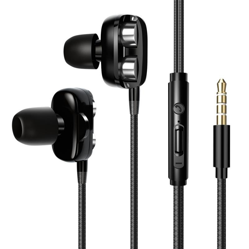 3,5mm Kopfhörer verdrahtet Headset Quad Ader Bass Dual Dynamische Kopfhörer Spiel Karaoke Kopfhörer in Ohr Mit Mic Draht Kontrolle ohrstöpsel: A