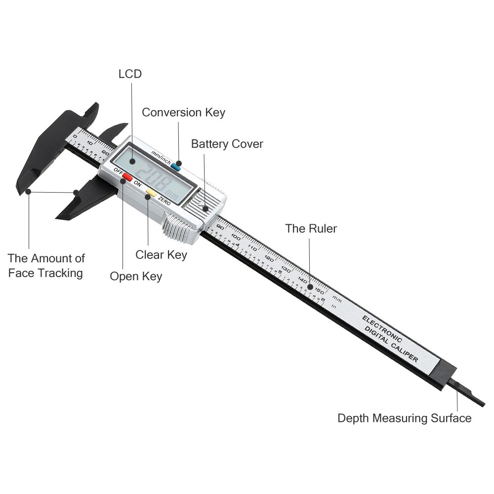 Digitale Schuifmaat Meten 150Mm 6Inch Lcd Elektronische Carbon Fiber Gauge Hoogte Meetinstrumenten Micrometer