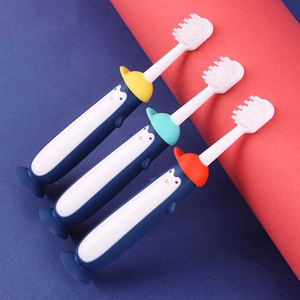 6-12 anni spazzolino rimovibile cartone animato pinguino capelli morbidi bambini spazzolino per bambini ventosa spazzolino inferiore