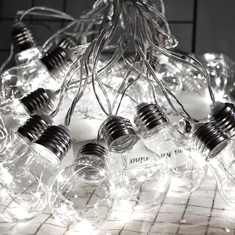 Guirlande lumineuse solaire à 10/20 led, style rétro, transparente, avec crochet, boule, étanche, décoration de jardin et de mariage