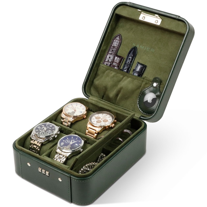 Leren horlogedoos Luxe herenhorloges Opbergkoffers Draagbare polshorloge-organizer Geschenkdozen Horloges Reiskoffers met slot: green