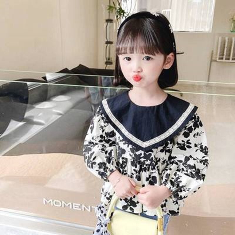 Meisjes Een-Schouder Puff Sleeve Tops Meisjes Mode Shirts Herfst Koreaanse Kinderkleding Tops Midden En Kleine kinderen