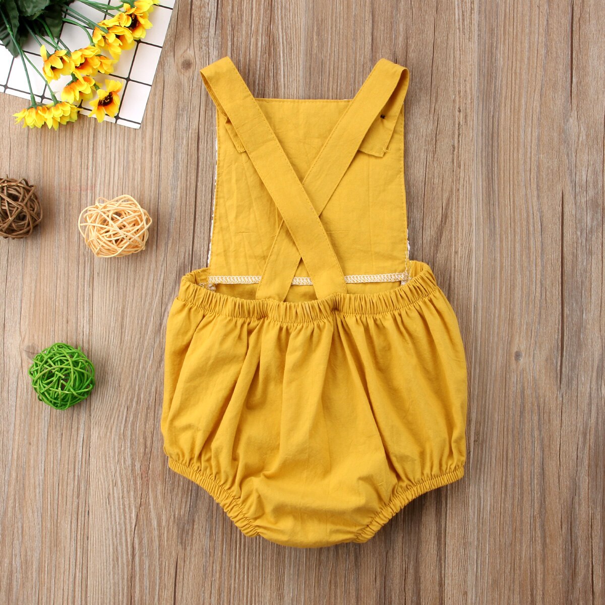 0-24M Zomer Leuke Baby Kids Baby Meisjes Bodysuits Lace Bloemen Mouwloze Geel Jumpsuits