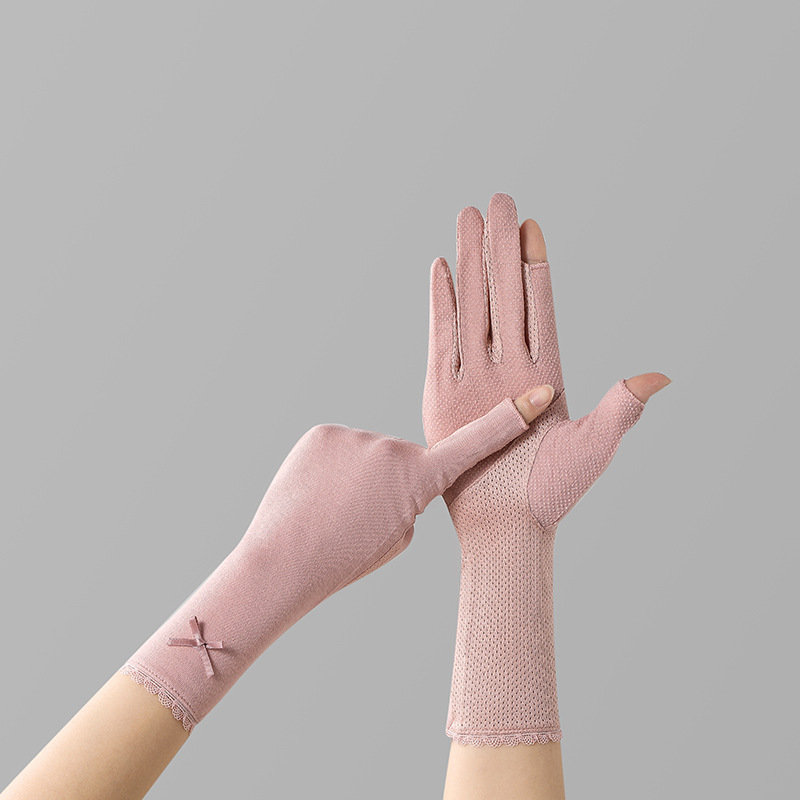 2025 Summer Women's gloves Thin Mid Length Cotton Sun Protection Driving Gloves Fingerless gloves for Women: Brown