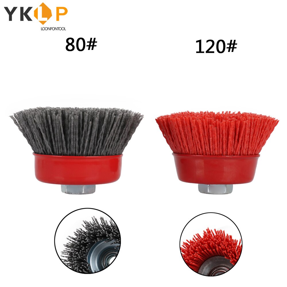 4" Cup Nylon Abrasive Brush Wheel M14 X 3inch P80 Pile Polymer-abrasive For Angle Grinder Tool 80/120#