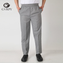 Men Stripe Chef Restaurant Kitchen Work Elastic Waistband Cozinha Hotel Food Service Working Pants Long Trousers with Pockets