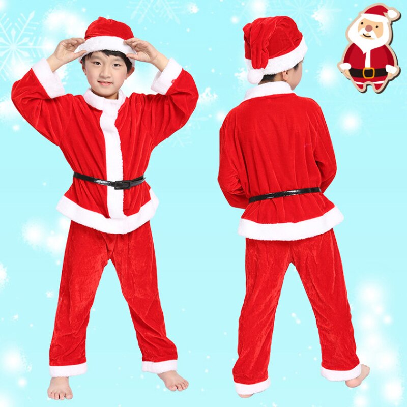 Bazzery Christmas Costumes for Children School Students Stage Performance Santa Claus Clothes Velvet Party Cap Coat Pants Props