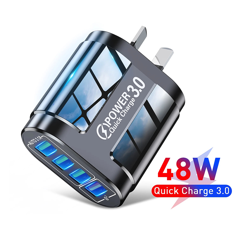 QC 3.0 Quick Charger 3A USB Charger Fast Charging Charge 4 Ports LED Light Phone Charge Adapter US EU Plug Charger Accessories