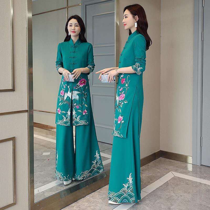 Vietnam Aodai Stili Vestito Lungo Qipao Cheongsam Cinese Vestito Tradizionale Cinese Principessa Chinoise due pezzi Delle Donne Vestiti di Pantaloni