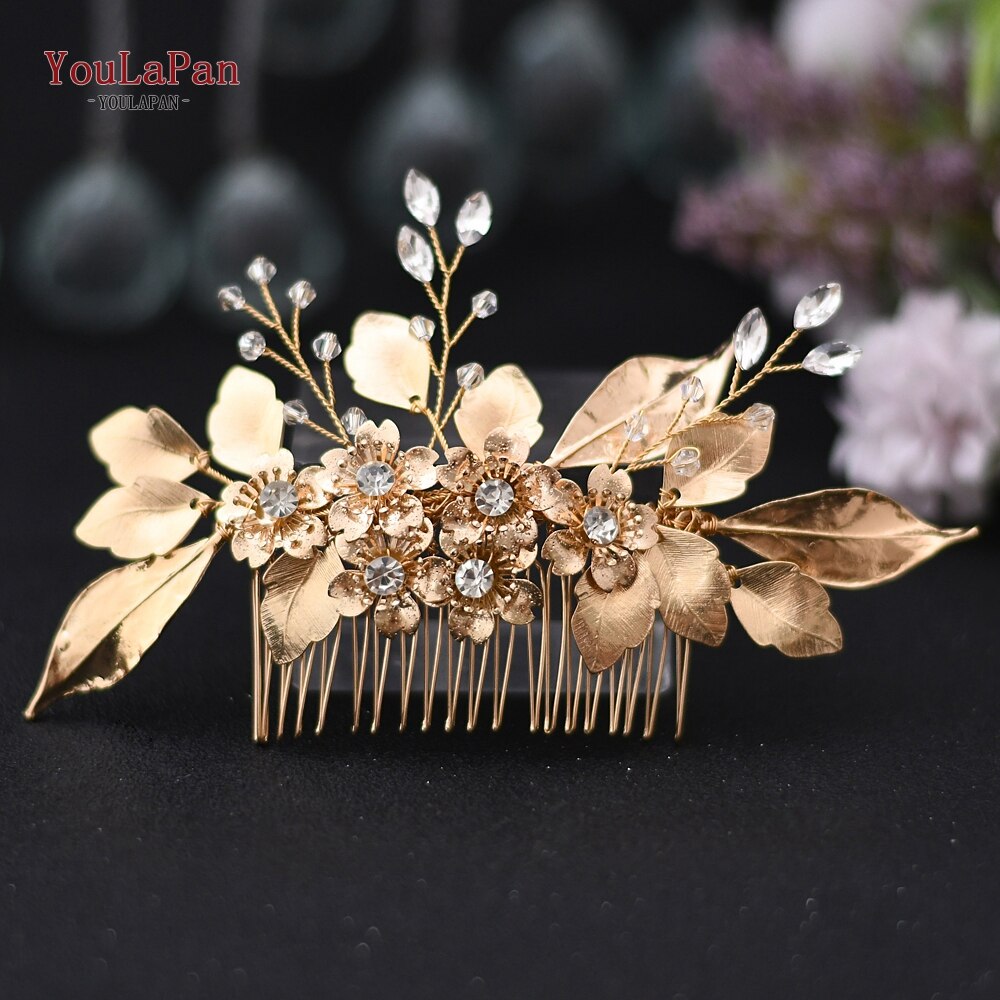 TOPQUEEN HP297 Luxury Diamond Headband Bridal Hair Pins Gold Bridal Tiaras for Women Hair Jewelry Newest Bridal Comb