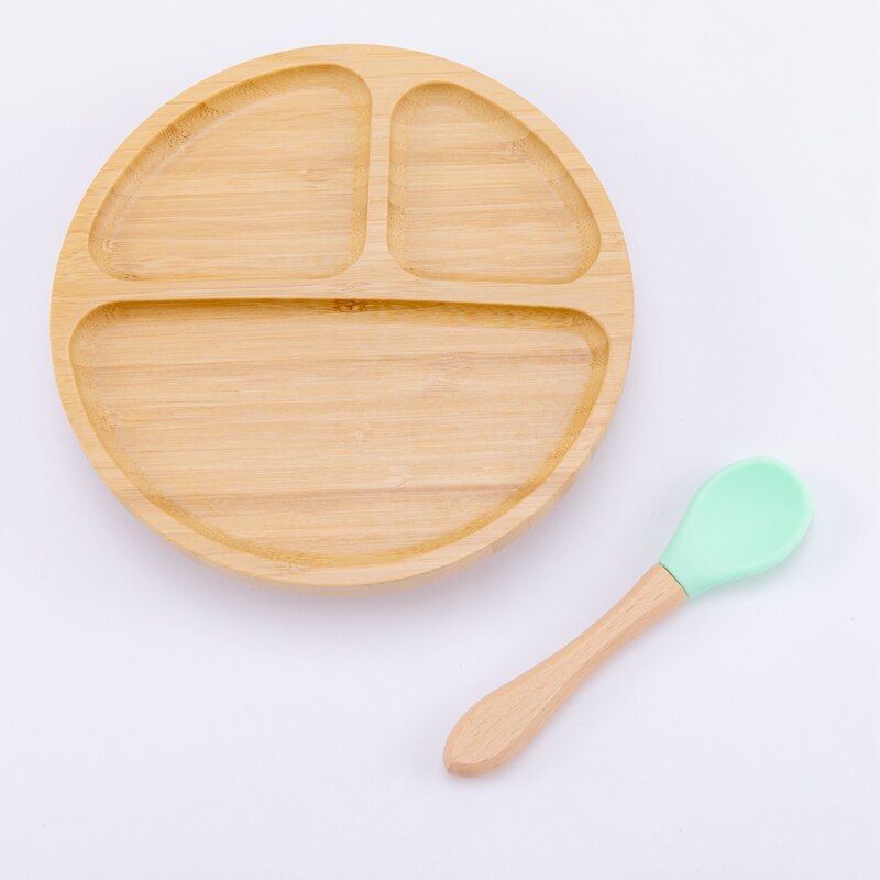 Børneskål sæt baby fodertallerken børn skål & ske sæt sugekop fade bordservice børn baby tallerken baby produkt: Grøn plade