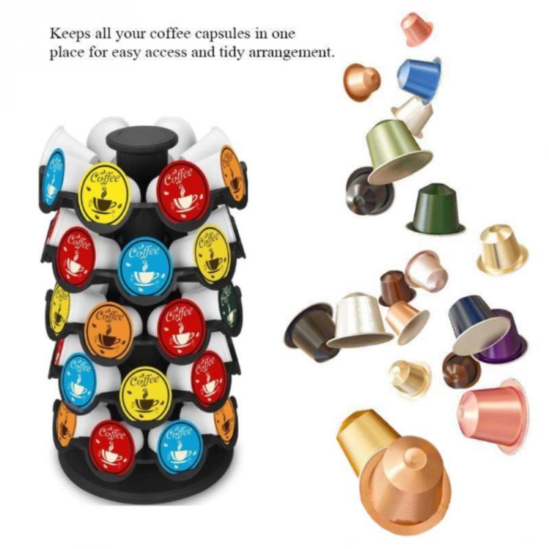 Rotatable Nespresso Coffee Pod Holder Nespresso Capsule Storage Rack Stand can hold 40pcs Capsules Storage Shelf Organizer