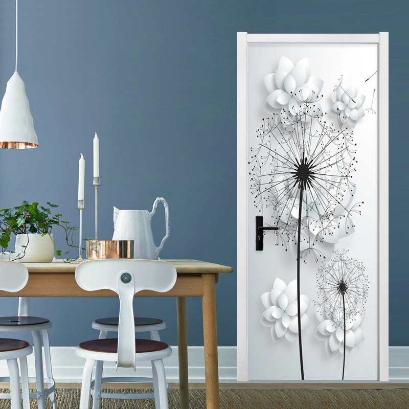 Mural de vinilo 3D con diente de león para puerta, adhesivo de PVC autoadhesivo para decoración del hogar, sala de estar, dormitorio, impermeable, Moderno